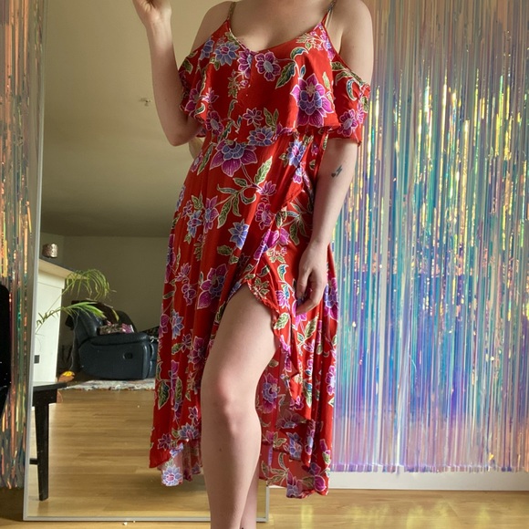 💌[ F21 ] Floral Open Shoulder Wrap Dress - Picture 1 of 14